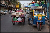 Foot vendor cart and tuk tuk. Bangkok, Thailand (color)