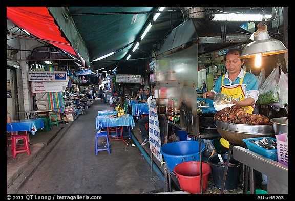 Food stall in alley. Bangkok, Thailand (color)
