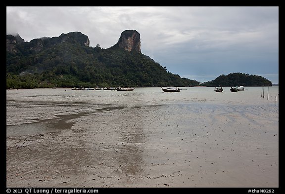 Mud flats and bay at low tide, Rai Leh East. Krabi Province, Thailand (color)