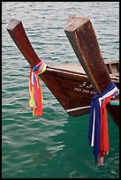 Ribons on prow of two longtail boats, Ko Phi-Phi Don. Krabi Province, Thailand (color)