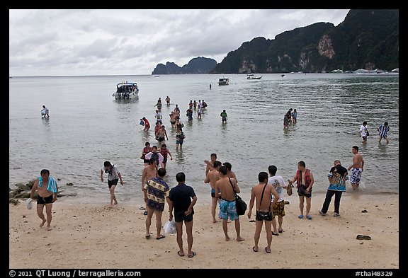 Beach with tourists arriving, Phi-Phi island. Krabi Province, Thailand