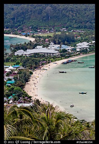 Lo Dalam beach and Tonsai village from above, Phi-Phi island. Krabi Province, Thailand (color)