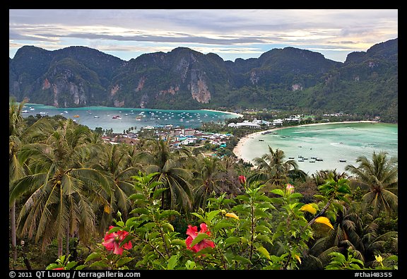 Panoramic view of isthmus and Tonsai village, Ko Phi-Phi island. Krabi Province, Thailand