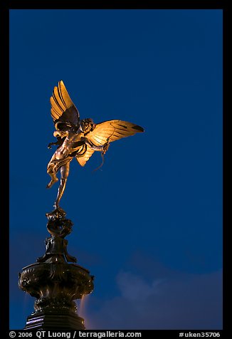 Eros statue at night, Piccadilly Circus. London, England, United Kingdom (color)