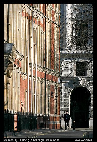 Man walking in street near Parliament Square. London, England, United Kingdom (color)