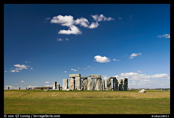 Standing stone circle, ditch and Salisbury Plain, Stonehenge, Salisbury. England, United Kingdom