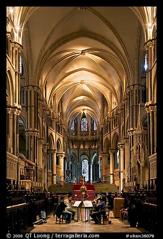 String quartet rehearsing in the quire of Canterbury Cathedral. Canterbury,  Kent, England, United Kingdom (color)