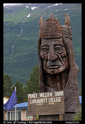 Peter Toth huge wooden carving of a Native American. Alaska, USA (color)