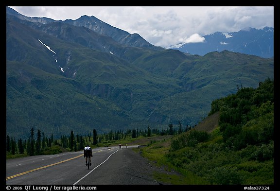 Road cycling, Glenn Highway. Alaska, USA (color)