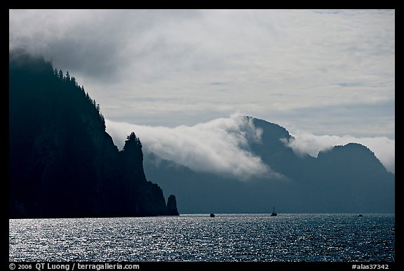 Glistening water, fog, and boats, Resurrection Bay. Seward, Alaska, USA