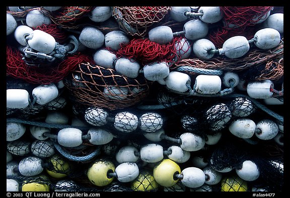 Buoys and fishing nets. Seward, Alaska, USA (color)