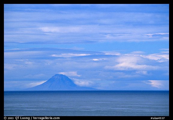Mt Augustine, a volcano seen across the Cook Inlet. Ninilchik, Alaska, USA