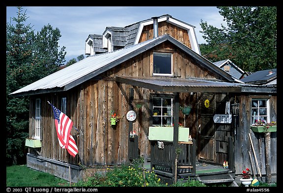 Wooden cabin in old  village. Ninilchik, Alaska, USA (color)