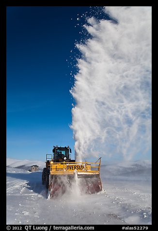 Snowplow with massive snow plume, Twelve Mile Summmit. Alaska, USA (color)