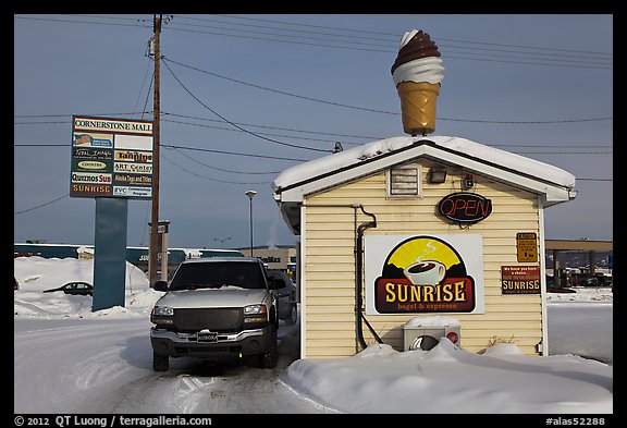 Drive through coffee shop. Fairbanks, Alaska, USA (color)