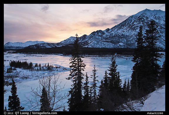 Winter sunset over Nenana River. Alaska, USA (color)