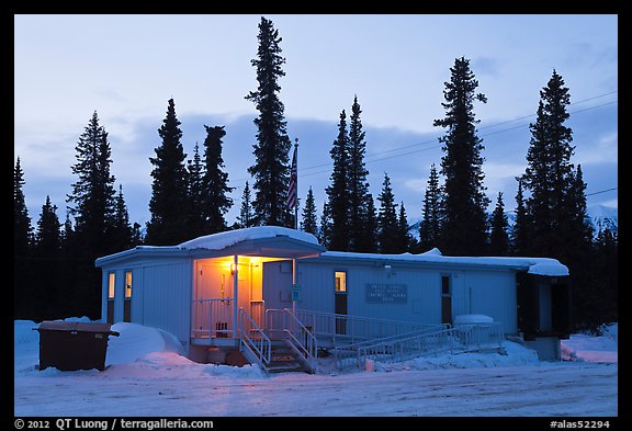 Post office at dusk, Cantwell. Alaska, USA