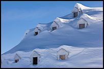 Snow-covered roof with windows. Alaska, USA