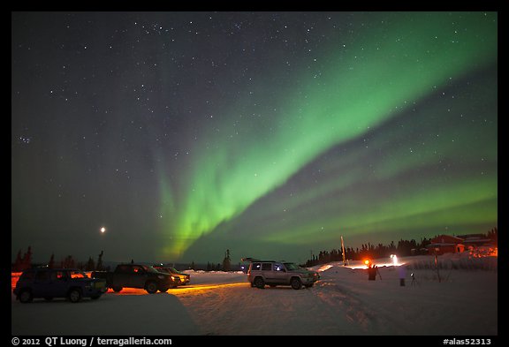 Viewing the Northern Lights at Cleary Summit. Alaska, USA