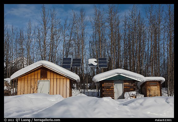 Cabins and solar panels. Wiseman, Alaska, USA