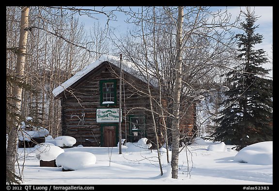 Storebuilding in winter. Wiseman, Alaska, USA (color)