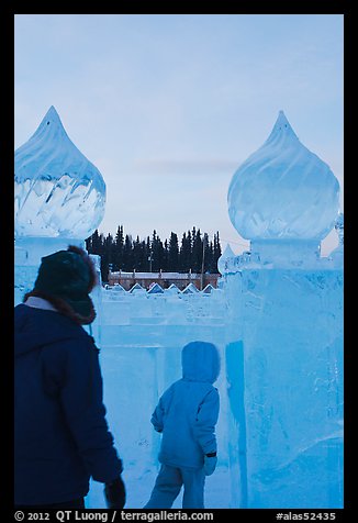 Family enters ice maze, George Horner Ice Park. Fairbanks, Alaska, USA