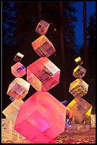 Balancing ice cubes with colored lights, 2012 Ice Alaska. Fairbanks, Alaska, USA (color)