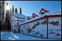 Santa Claus House and sun in winter. North Pole, Alaska, USA