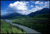 Matanuska River and Chugach mountains in summer, afternoon. Alaska, USA