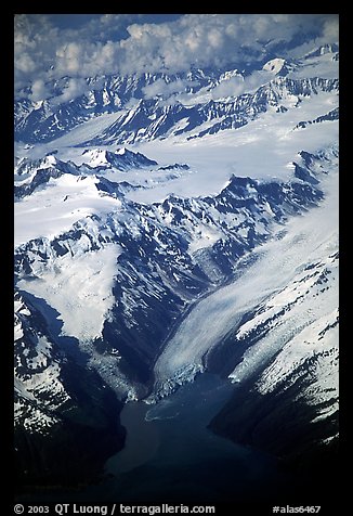 Aerial view of Glaciers and Fjords in Prince William Sound. Prince William Sound, Alaska, USA (color)