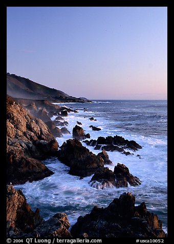 Surf and rocks at sunset, Garapata State Park. Big Sur, California, USA (color)