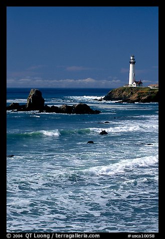 Surf and Pigeon Point Lighthouse, morning. San Mateo County, California, USA (color)