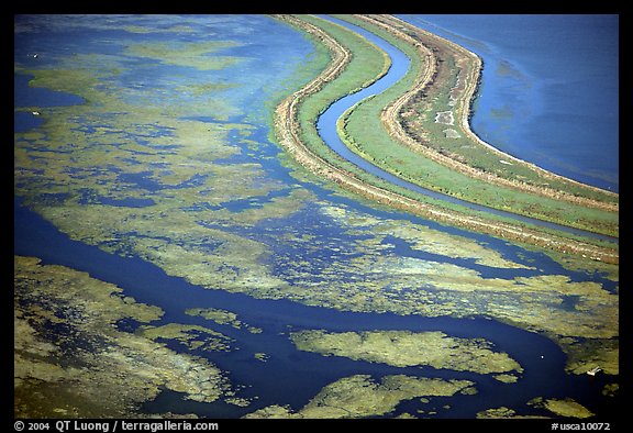 Aerial view of wetlands in the South Bay. Redwood City,  California, USA (color)