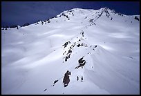 Mount Shasta with climbers on Green Ridge. California, USA