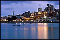 Aquatic Park, Ghirardelli Square, and skyline at dusk. San Francisco, California, USA (color)