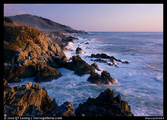 Surf and rocks at sunset, near Rocky Cny Bridge, Garapata State Park. California, USA (color)