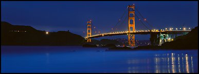 Golden Gate Bridge, blue hour. San Francisco, California, USA (Panoramic color)