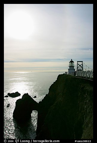 Point Bonita Lighthouse and sun, afternoon. California, USA (color)