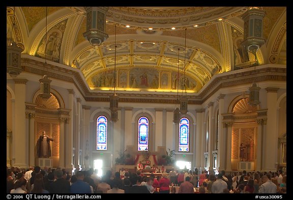 Mass inside Saint Joseph Cathedral. San Jose, California, USA