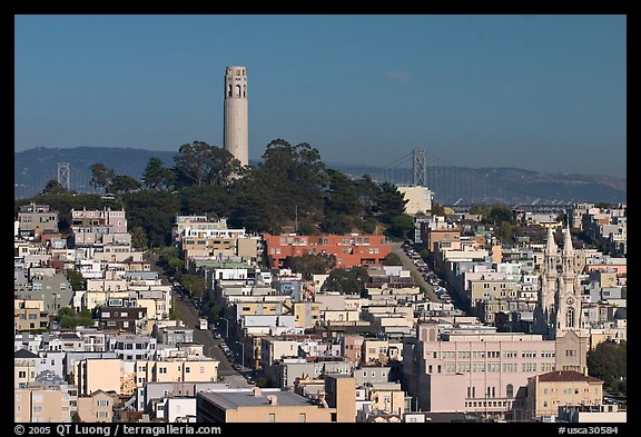 Coit Tower on Telegraph Hill, afternoon. San Francisco, California, USA (color)