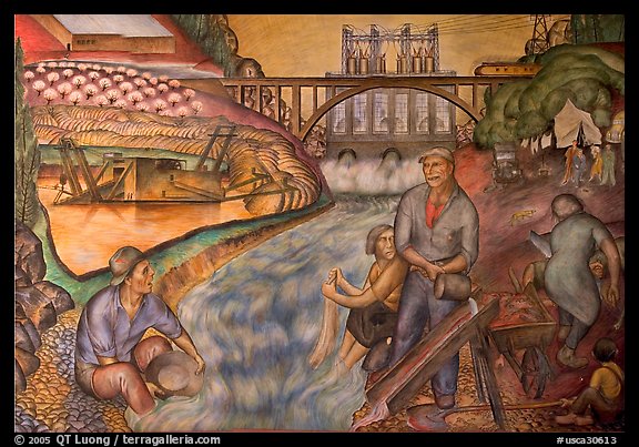 Depression-area fresco showing a dam. San Francisco, California, USA