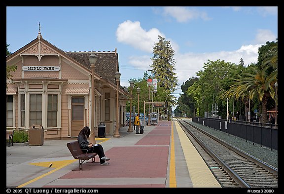 Waiting at the Menlo Park historical train station. Menlo Park,  California, USA