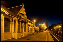 Train station (oldest in California) at night. Menlo Park,  California, USA (color)