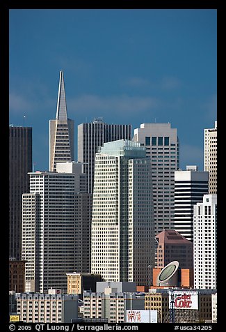 Financial district skyline with Museum of Modern Art building, afternoon. San Francisco, California, USA (color)
