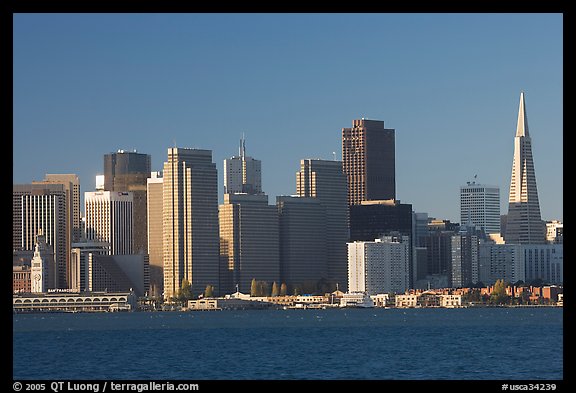 Embarcardero and skyline seen from Treasure Island, early morning. San Francisco, California, USA (color)