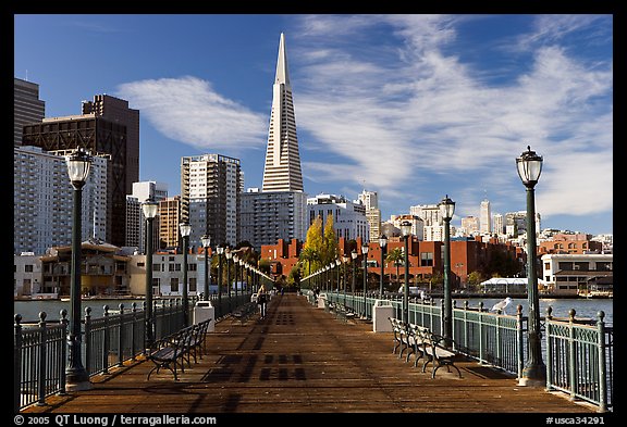 Pier 7 and Transamerica Pyramid, morning. San Francisco, California, USA (color)