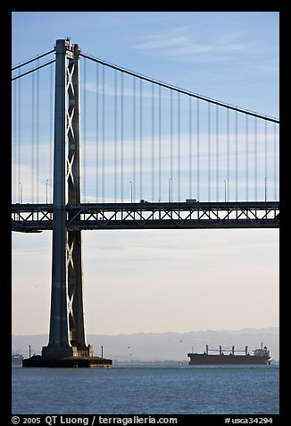 Bay Bridge and tanker,  morning. San Francisco, California, USA (color)