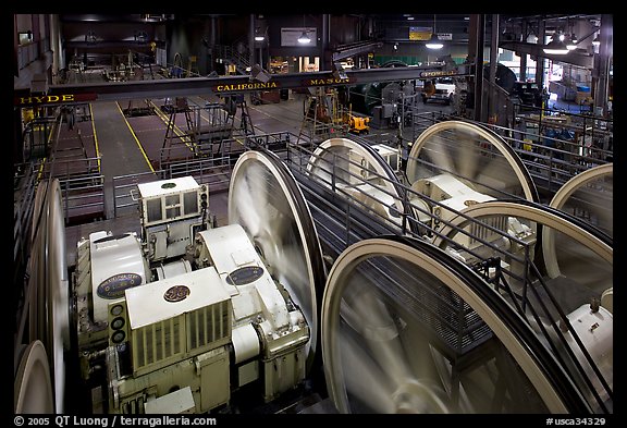 Cable Car powerhouse with cable winding machines. San Francisco, California, USA
