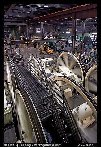 Cable winding machinery in the Cable-car powerhouse. San Francisco, California, USA