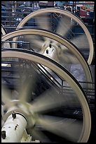 Wheels of cable winding machine. San Francisco, California, USA